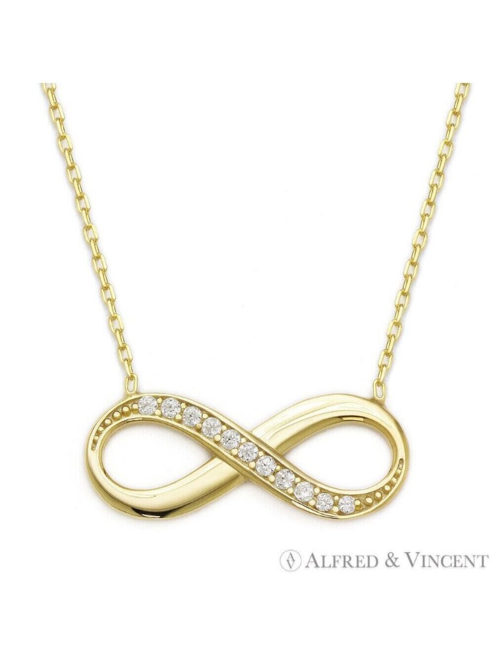 Infinity Charm CZ Crystal Pendant in .925 Sterling Silver w/ 18k Yellow Gold